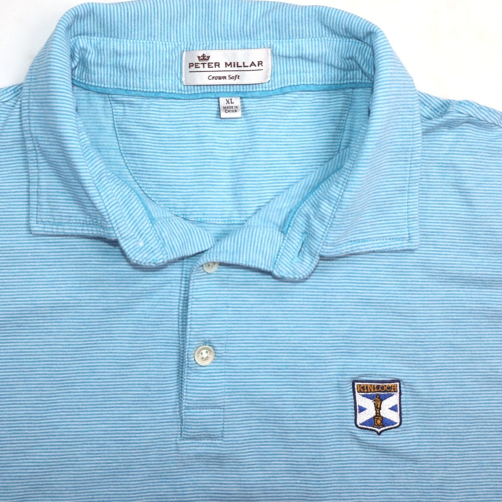 Peter Millar Crown Soft Polo XL Kinloch Golf Club Silk Blend Blue Stripe MS18K62